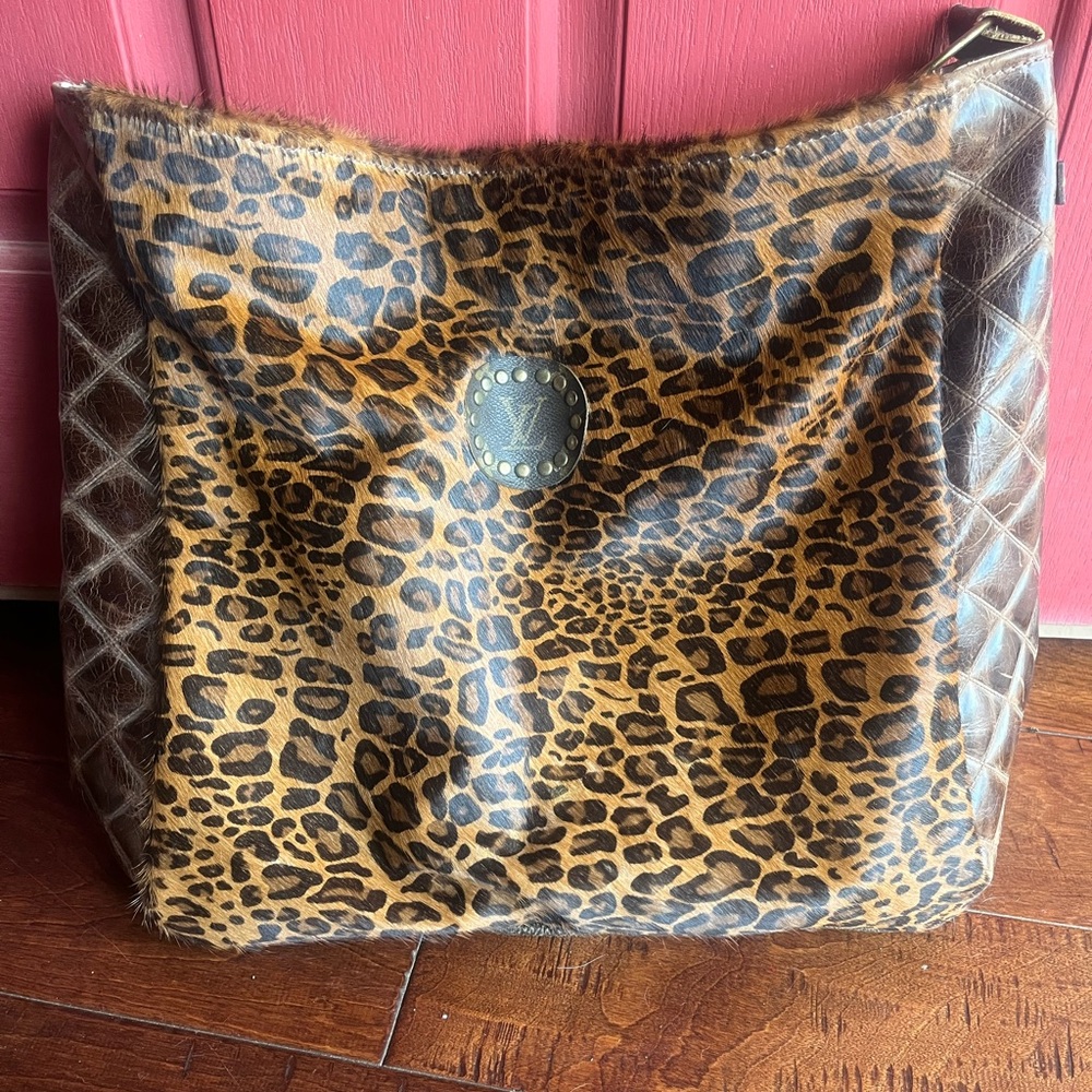 Leopard Print Shoulder Bag with Leather Guitar strap